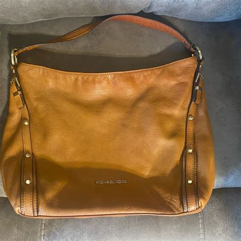 michael kors leigh stud large brown shoulder bag|large leather shoulder bags.